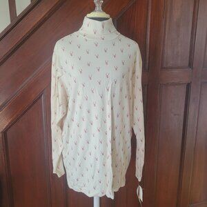 Woolrich Womens Cream Turtleneck Long Sleeve Shirt With Red Deer Print Reindeer